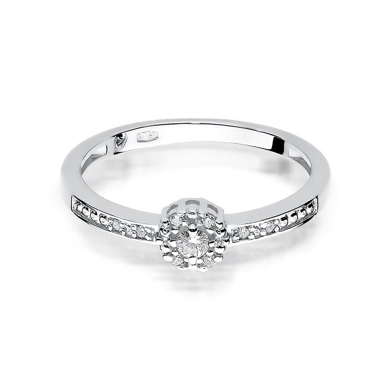 Pierścionek z brylantami 0,09 ct, białe złoto 585