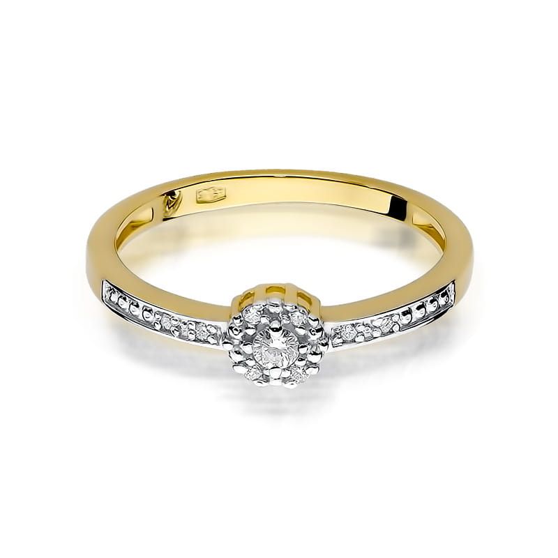 Pierścionek z brylantami 0,09 ct, żółte złoto 585