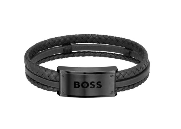Bransoletka męska BOSS Galen 1580425 z czarnej skóry naturalnej