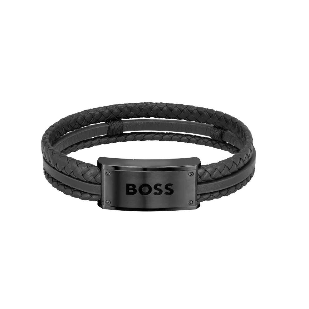 Bransoletka męska BOSS Galen 1580425 z czarnej skóry naturalnej
