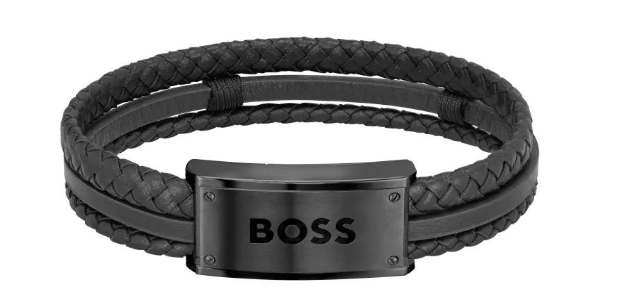 Bransoletka męska BOSS Galen 1580425 z czarnej skóry naturalnej