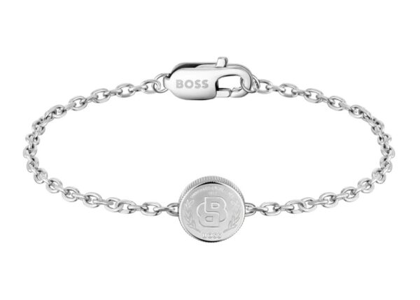 Bransoletka męska BOSS Double B Coin 1580763M ze stali szlachetnej z monetowym emblematem