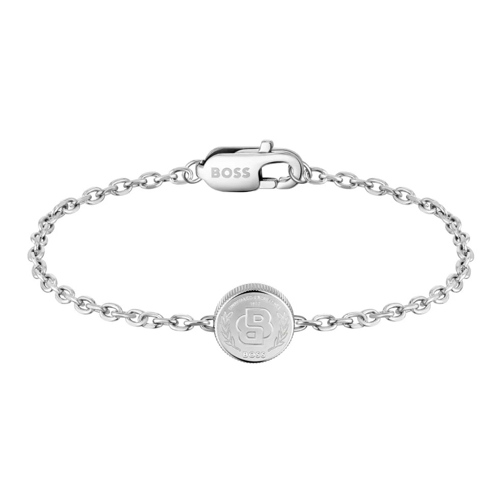 Bransoletka męska BOSS Double B Coin 1580763M ze stali szlachetnej z monetowym emblematem