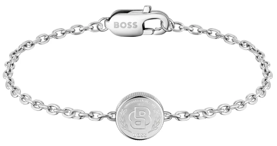 Bransoletka męska BOSS Double B Coin 1580763M ze stali szlachetnej z monetowym emblematem