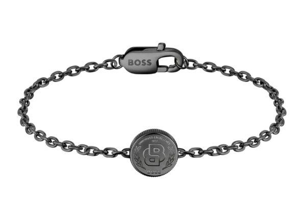 Bransoletka męska BOSS Double B Coin 1580764M ze stali szlachetnej w czarnym wykończeniu