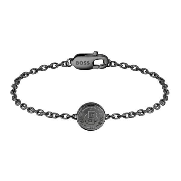 Bransoletka męska BOSS Double B Coin 1580764M ze stali szlachetnej w czarnym wykończeniu
