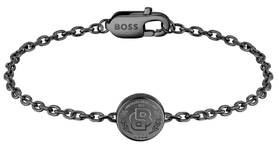 Bransoletka męska BOSS Double B Coin 1580764M ze stali szlachetnej w czarnym wykończeniu