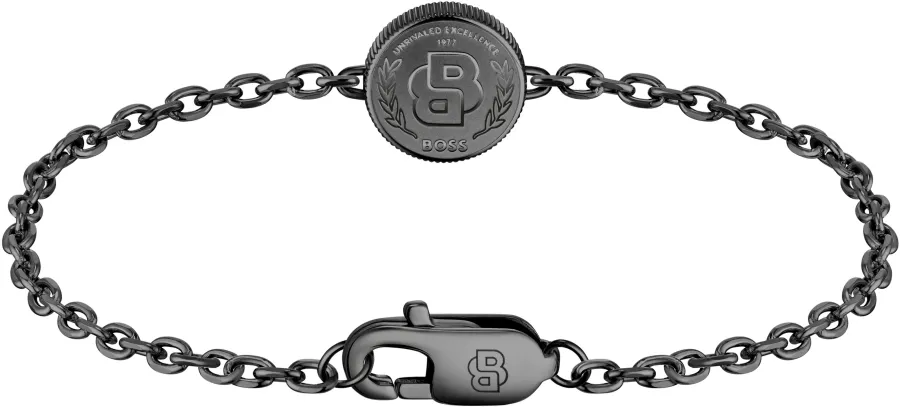 Bransoletka BOSS Double B Coin 1580764M czarna – detal splotu i zapięcia