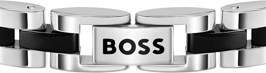 Bransoletka BOSS Archer 1580890 stalowo-czarna – zapięcie z logo BOSS