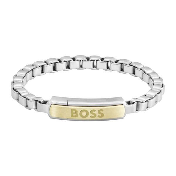 Bransoletka męska BOSS Devon 1580597M ze stali szlachetnej ze złotym detalem
