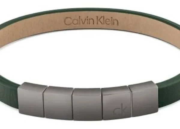 Bransoletka męska Calvin Klein Minimalistic Squares 35100063 skóra zielona
