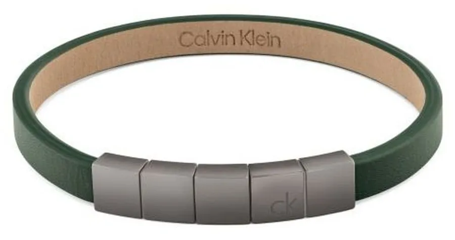 Bransoletka męska Calvin Klein Minimalistic Squares 35100063 skóra zielona