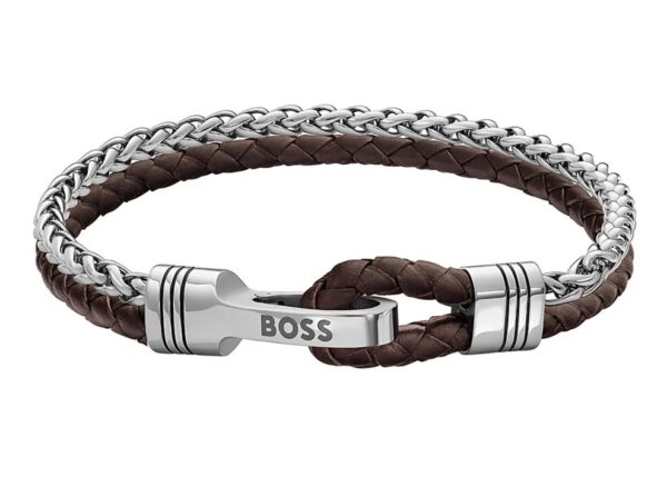 Bransoletka męska BOSS Jaxon 1580892M z brązowej skóry i stali szlachetnej