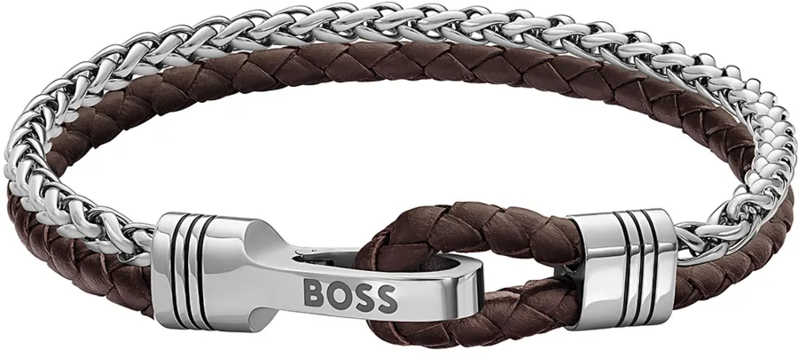 Bransoletka męska BOSS Jaxon 1580892M z brązowej skóry i stali szlachetnej