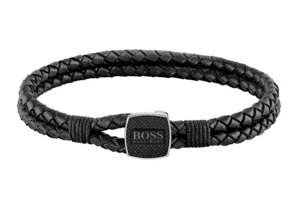 Bransoletka męska BOSS Seal 1580047M z czarnej skóry naturalnej