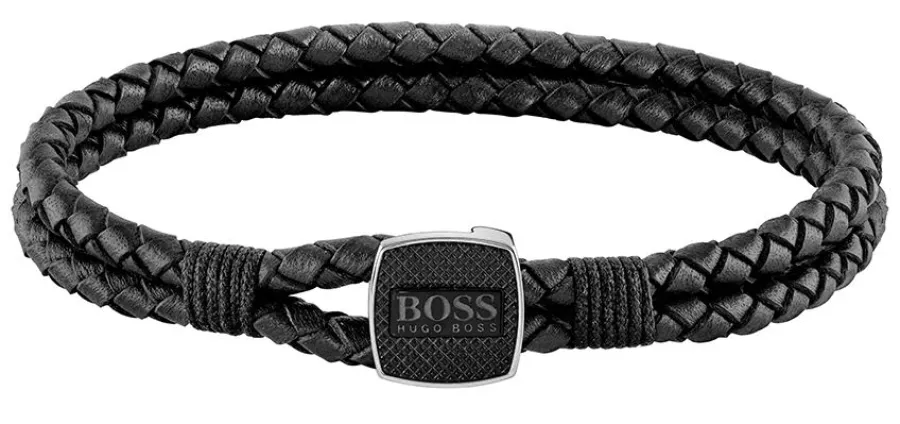 Bransoletka męska BOSS Seal 1580047M z czarnej skóry naturalnej