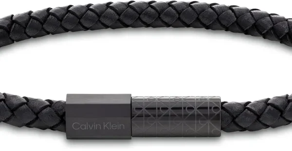 Bransoletka męska Calvin Klein Industrial Facets 35100088 skóra czarna