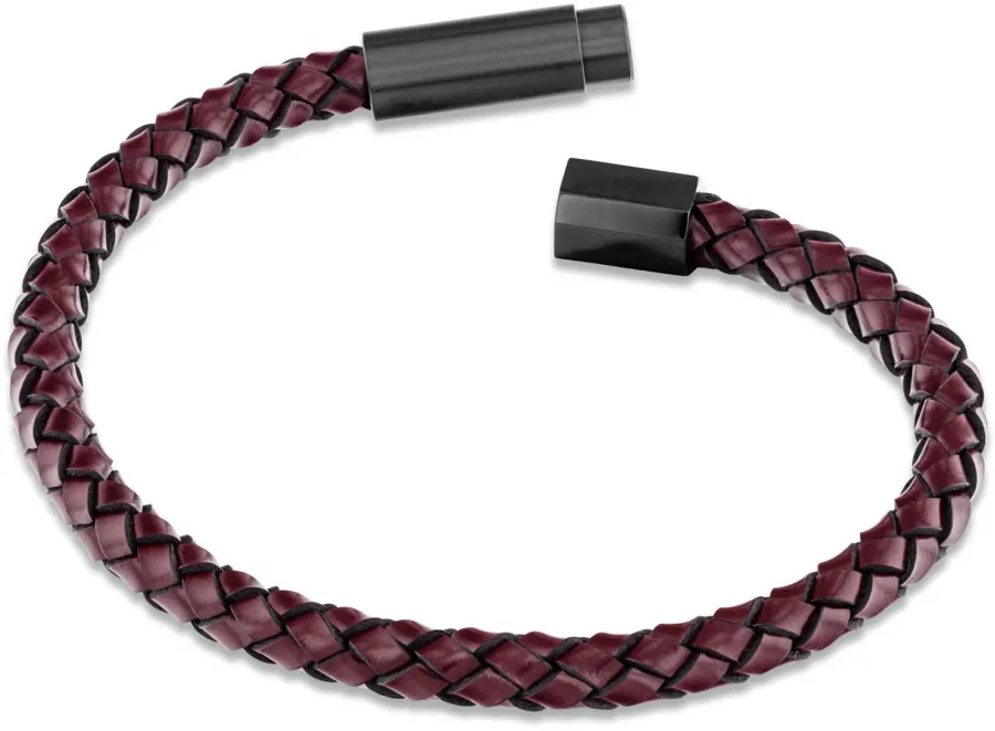Bransoletka męska Calvin Klein Industrial Facets 35100045 skóra burgundowa – detal