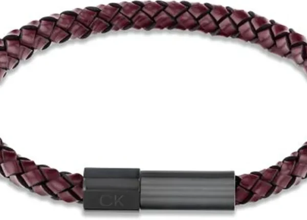 Bransoletka męska Calvin Klein Industrial Facets 35100045 skóra burgundowa