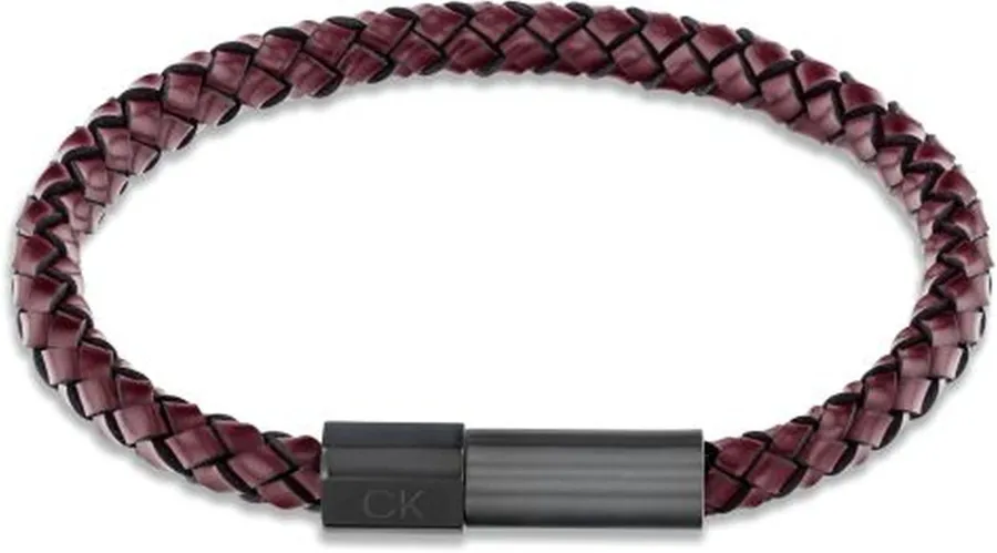 Bransoletka męska Calvin Klein Industrial Facets 35100045 skóra burgundowa