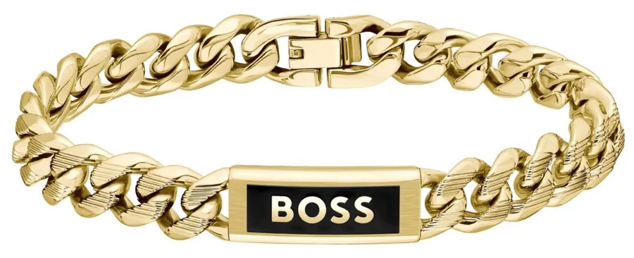 Bransoletka męska BOSS Kassy Emblem 1580680M ze stali szlachetnej w złoto-czarnym wykończeniu