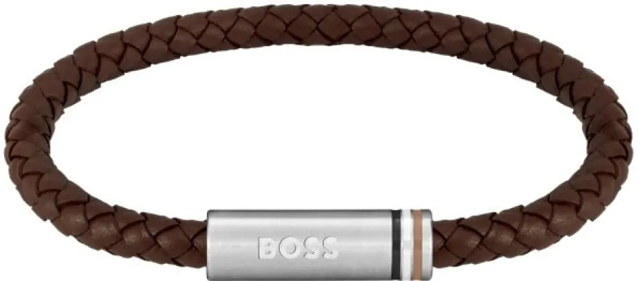 Bransoletka męska BOSS Ares Single 1580623 ze skóry naturalnej w kolorze brązowym