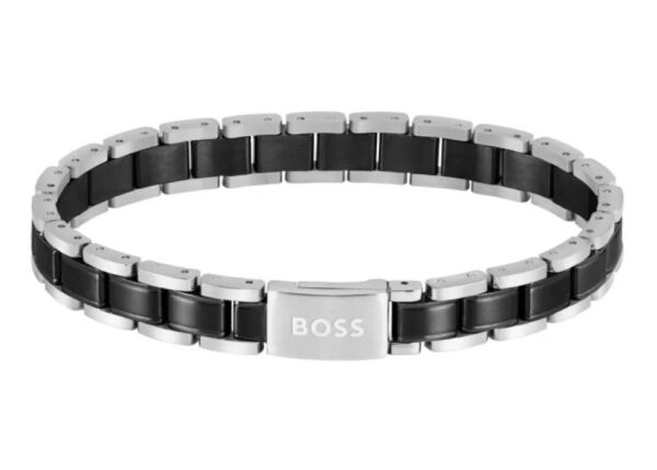 Bransoletka męska BOSS Metal Links Essentials 1580665 ze stali szlachetnej w czarno-stalowym zestawieniu