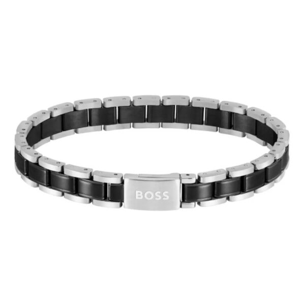 Bransoletka męska BOSS Metal Links Essentials 1580665 ze stali szlachetnej w czarno-stalowym zestawieniu