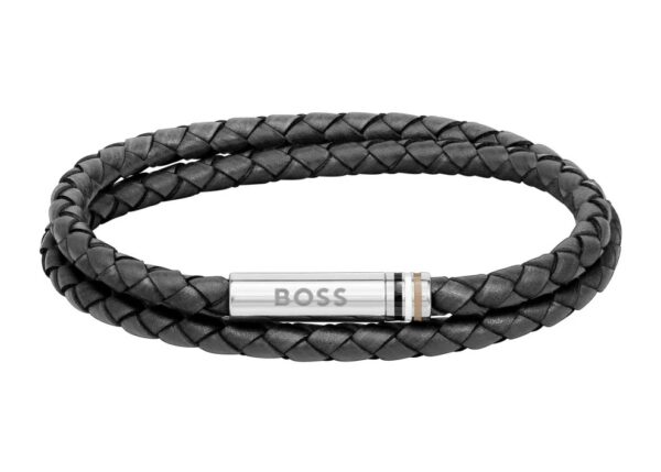 Bransoletka męska BOSS Ares 1580489M z czarnej skóry naturalnej