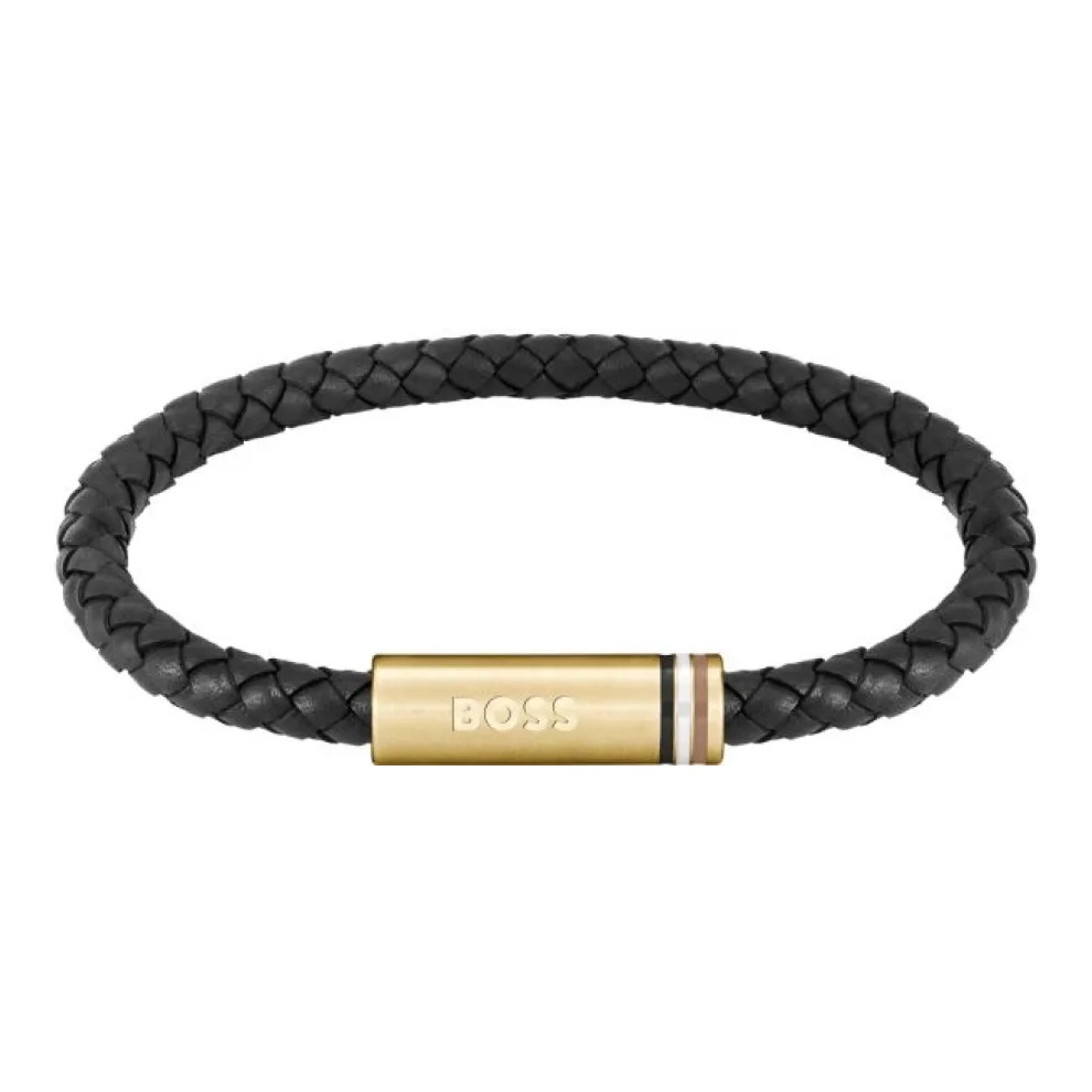 Bransoletka męska BOSS Ares Single 1580624 z czarnej skóry naturalnej