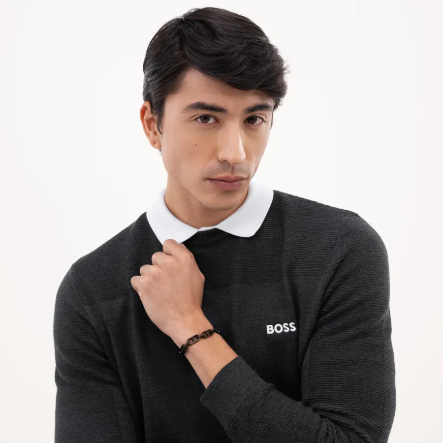 Bransoletka BOSS Kode Chain 1580728M czarna – zapięcie z logo BOSS
