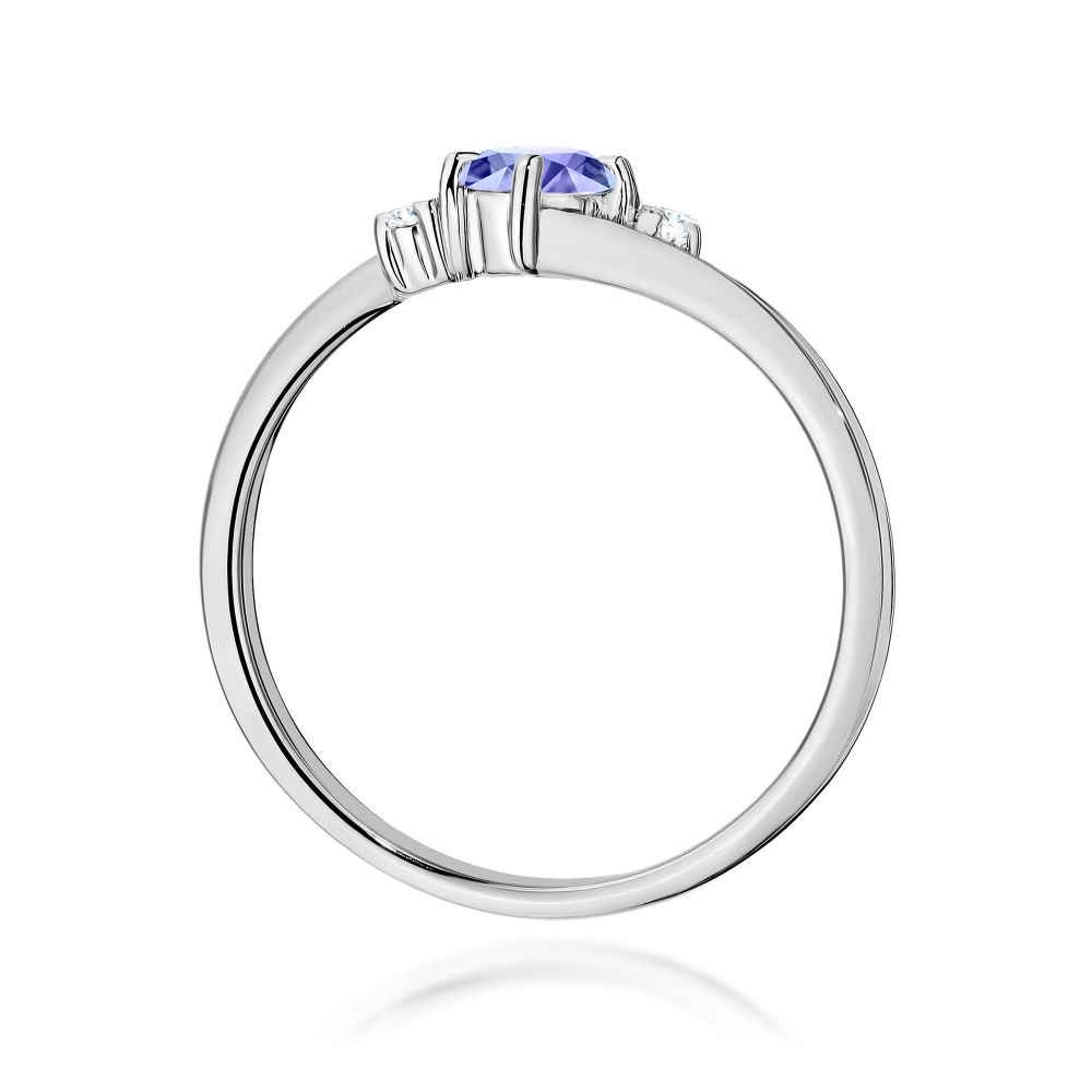 Pierścionek z tanzanitem 0,35 ct i brylantami, białe złoto 585