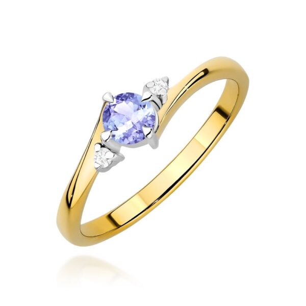 Pierścionek z tanzanitem 0,35 ct i brylantami, żółte złoto 585