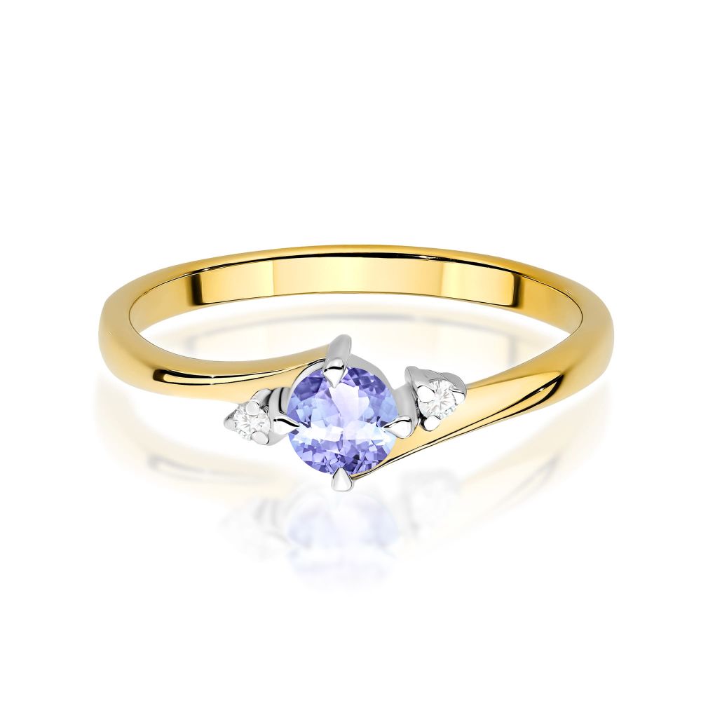 Pierścionek z tanzanitem 0,35 ct i brylantami, żółte złoto 585