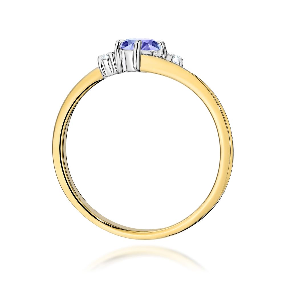 Pierścionek z tanzanitem 0,35 ct i brylantami, żółte złoto 585