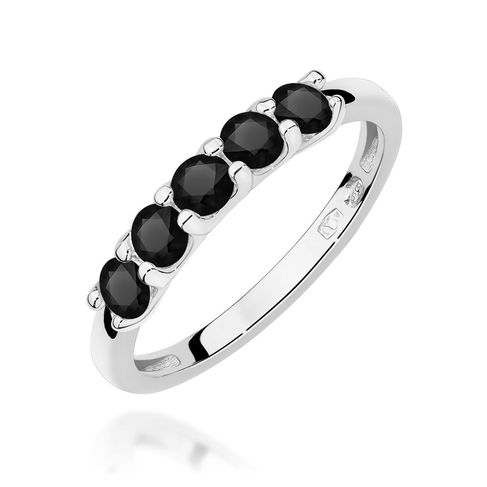 Pierścionek z czarnymi brylantami 0,60 ct, białe złoto 585