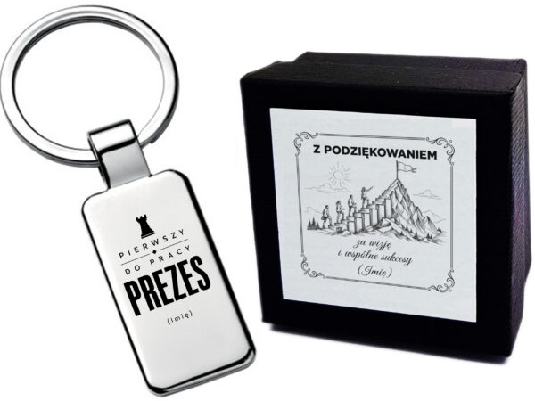 Brelok z grawerem Prezes – Pierwszy do pracy – prezent dla profesjonalisty