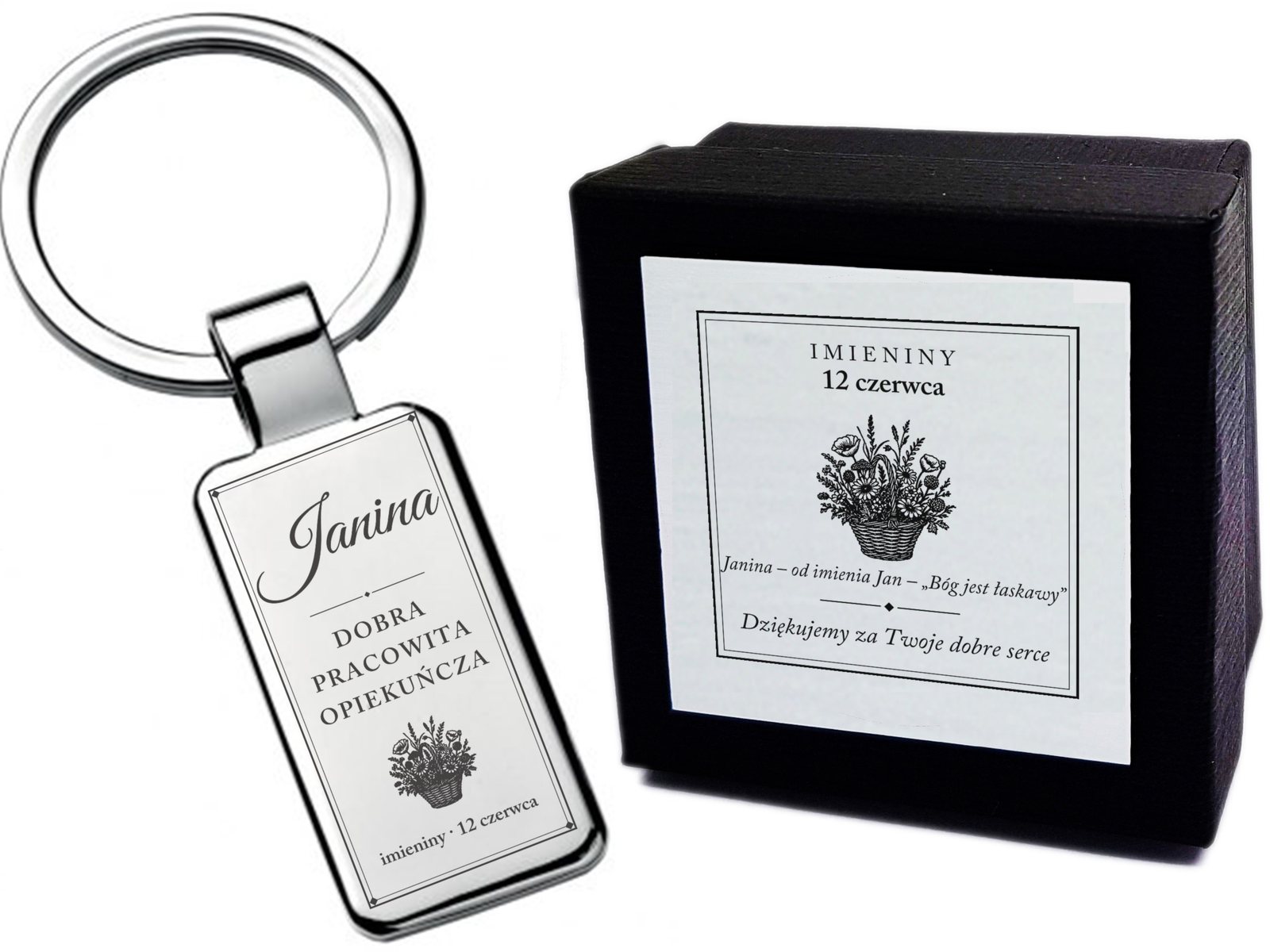 Brelok z grawerem Janina (elegancki) – prezent na imieniny