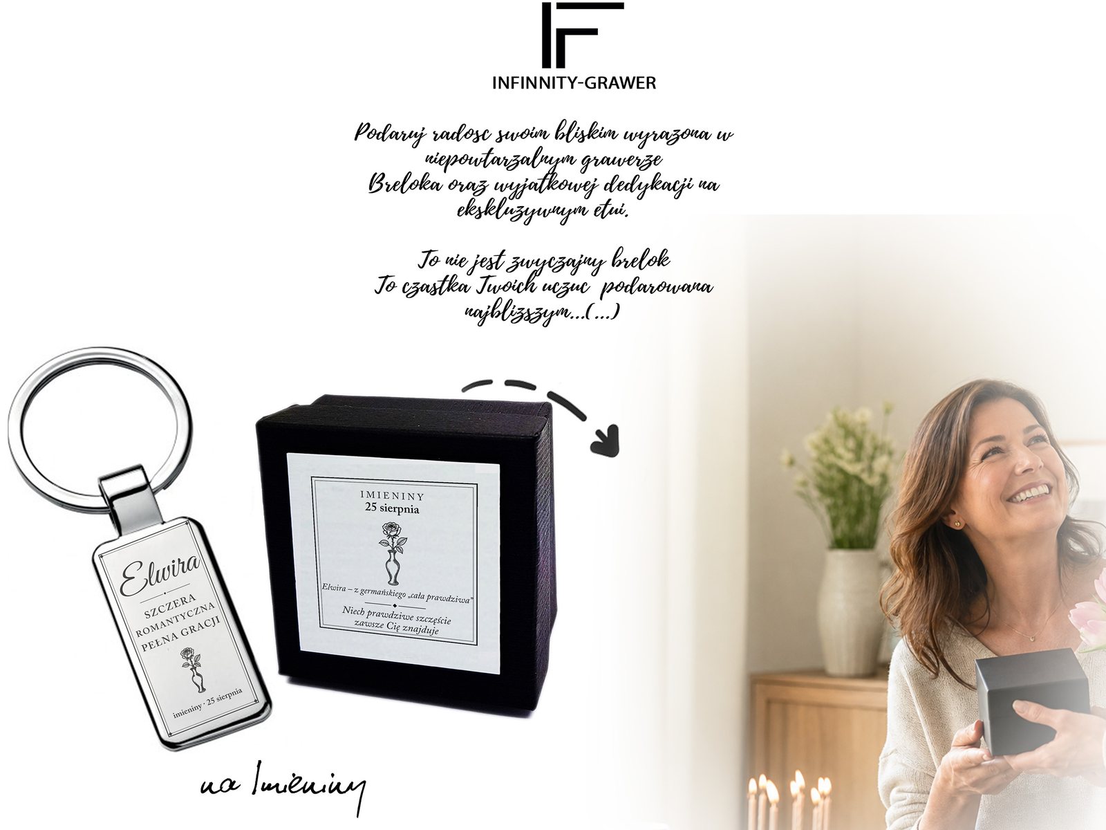 Brelok z grawerem Elwira (elegancki) – prezent na imieniny – baner