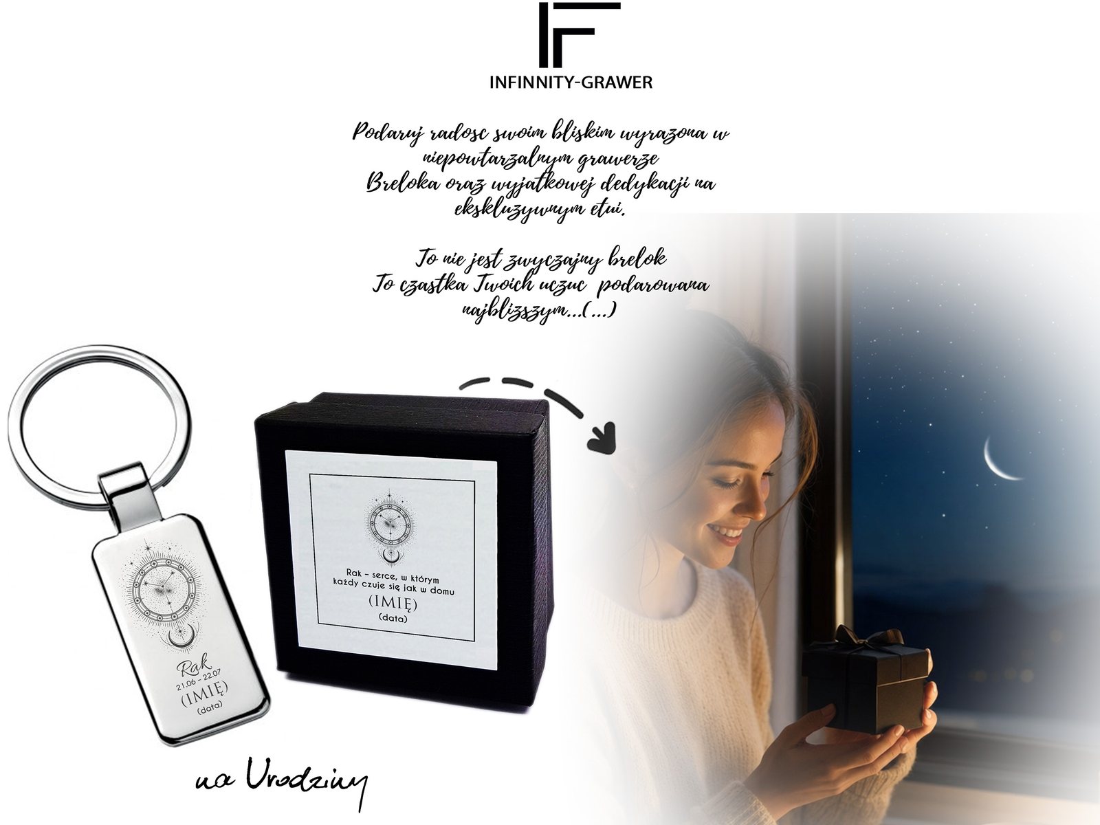 Brelok z grawerem Znak zodiaku Rak – konstelacja – prezent ze znakiem zodiaku – baner