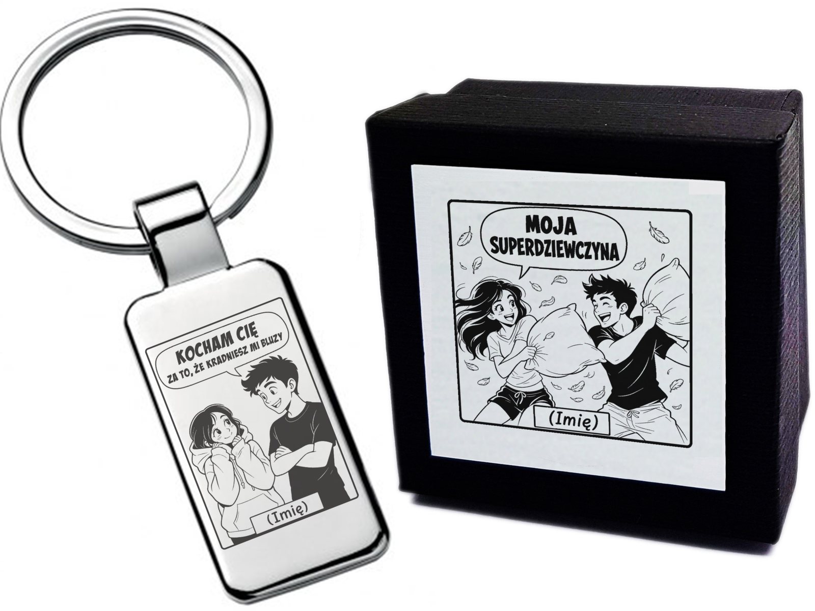 Brelok z grawerem Za co Cię kocham – dla Dziewczyny – komiks 4527 – prezent dla bliskiej osoby