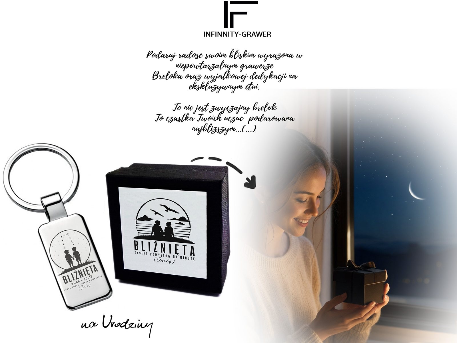 Brelok z grawerem Znak zodiaku Bliźnięta – sylwetka – prezent ze znakiem zodiaku – baner