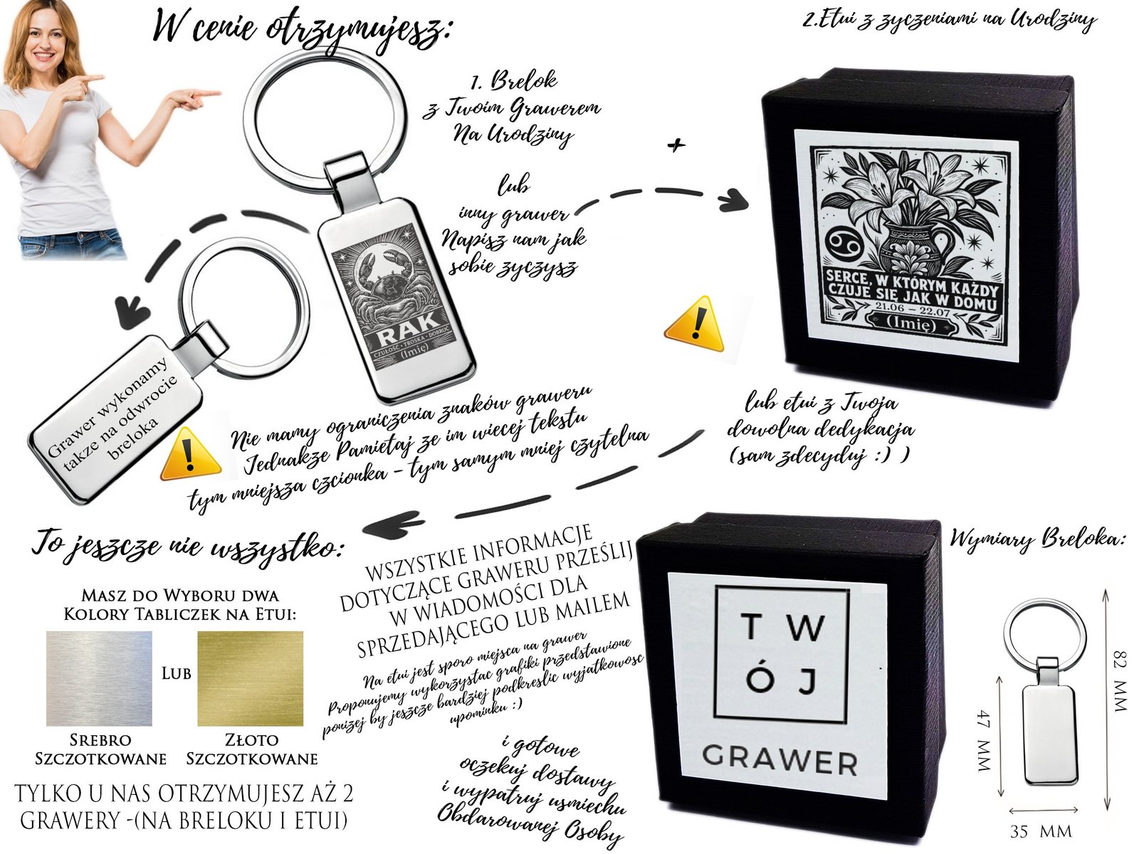 Brelok z grawerem Znak zodiaku Rak – linoryt – prezent ze znakiem zodiaku – opis