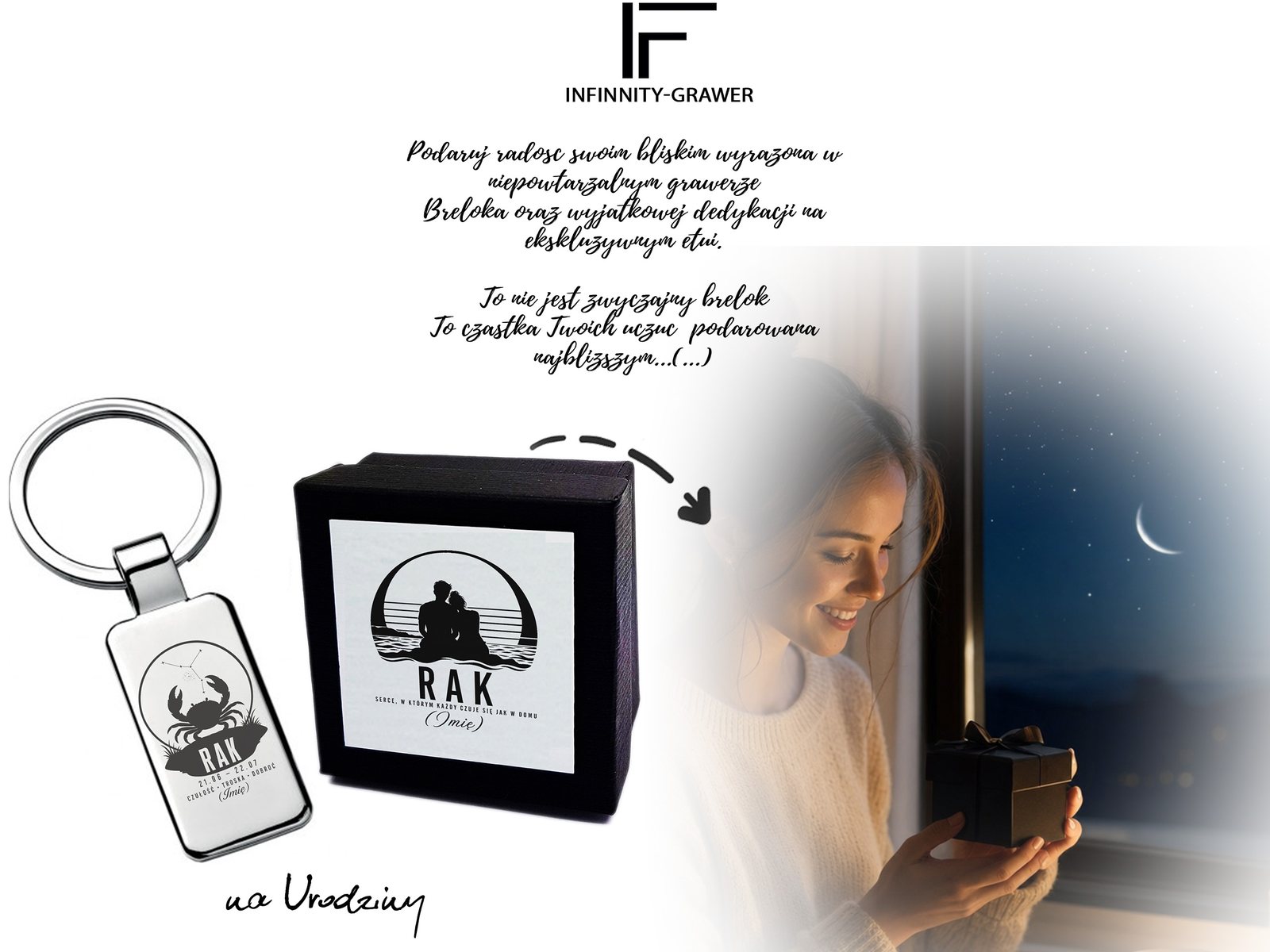 Brelok z grawerem Znak zodiaku Rak – sylwetka – prezent ze znakiem zodiaku – baner