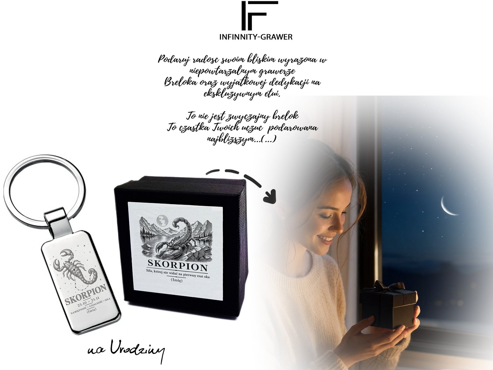 Brelok z grawerem Znak zodiaku Skorpion – rycina – prezent ze znakiem zodiaku – baner