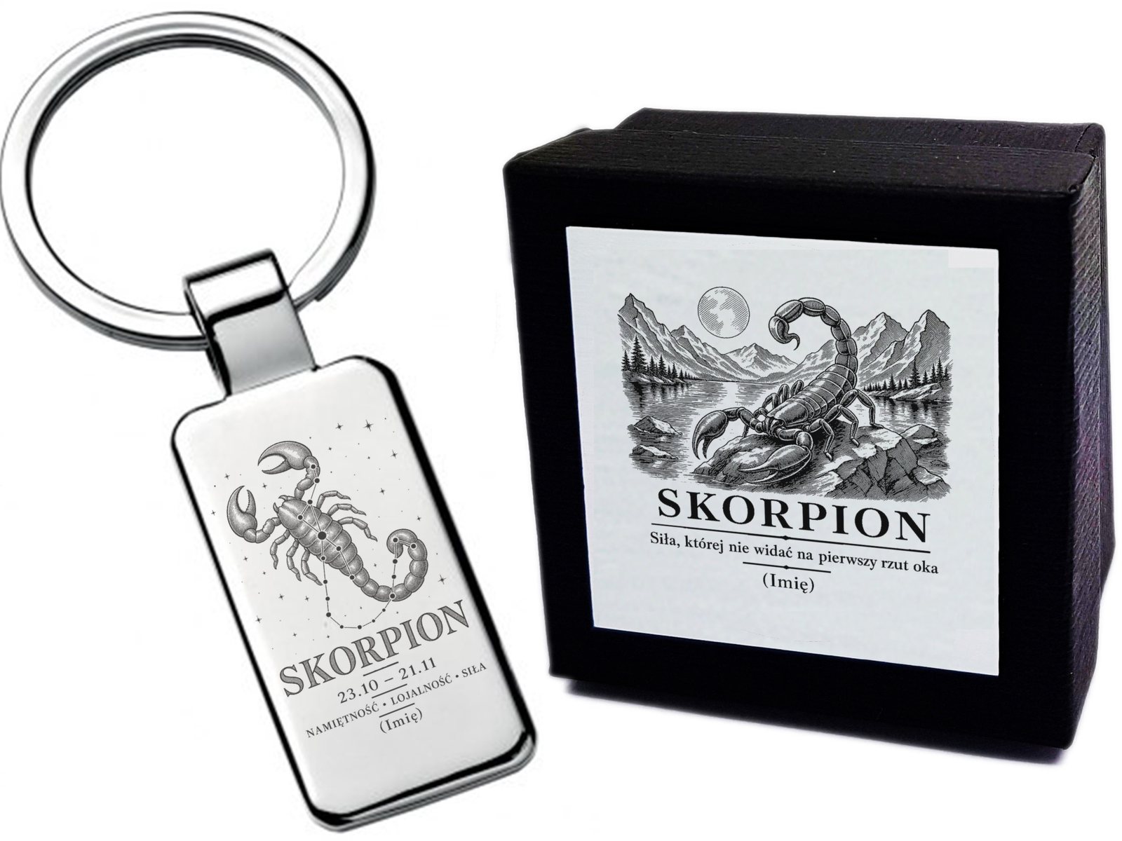 Brelok z grawerem Znak zodiaku Skorpion – rycina – prezent ze znakiem zodiaku