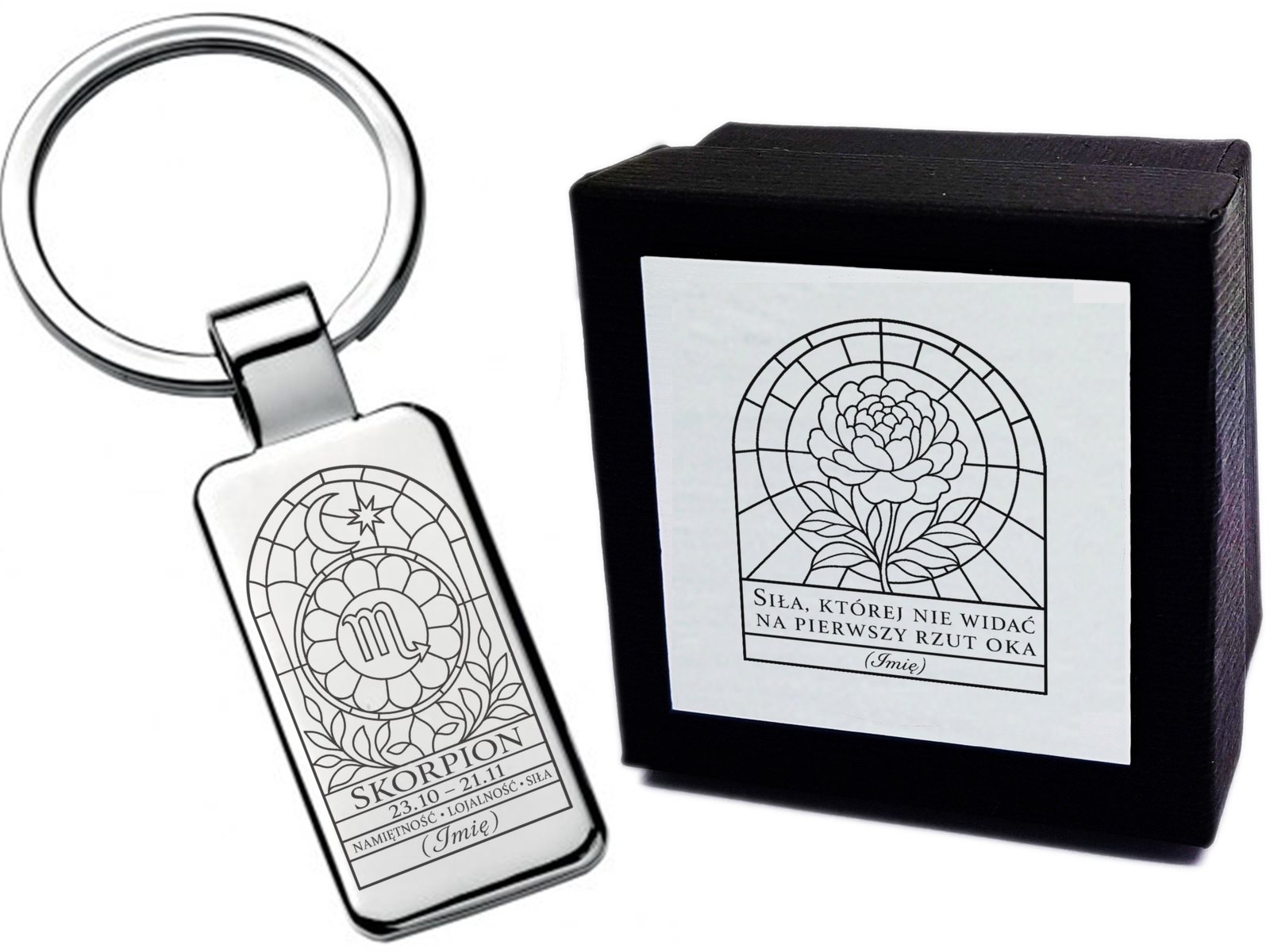 Brelok z grawerem Znak zodiaku Skorpion – witraż – prezent ze znakiem zodiaku