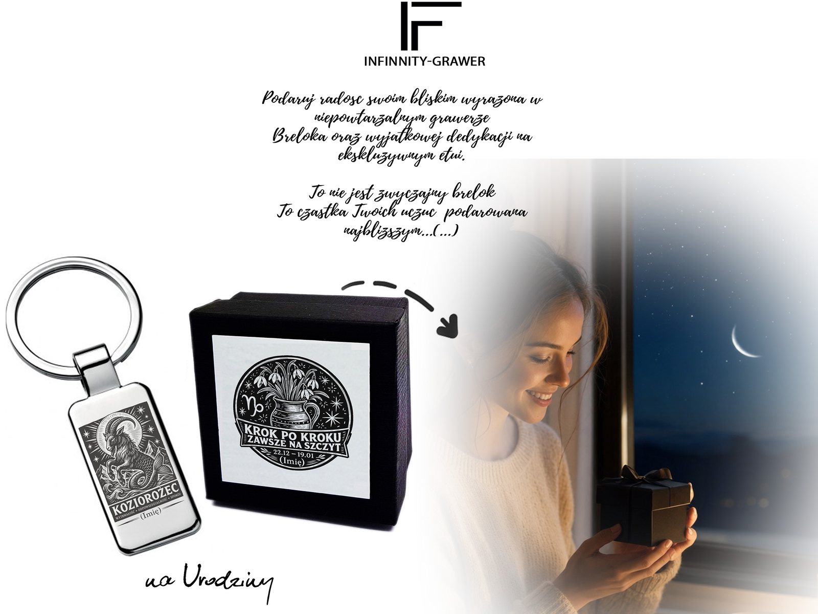 Brelok z grawerem Znak zodiaku Koziorożec – linoryt – prezent ze znakiem zodiaku – baner