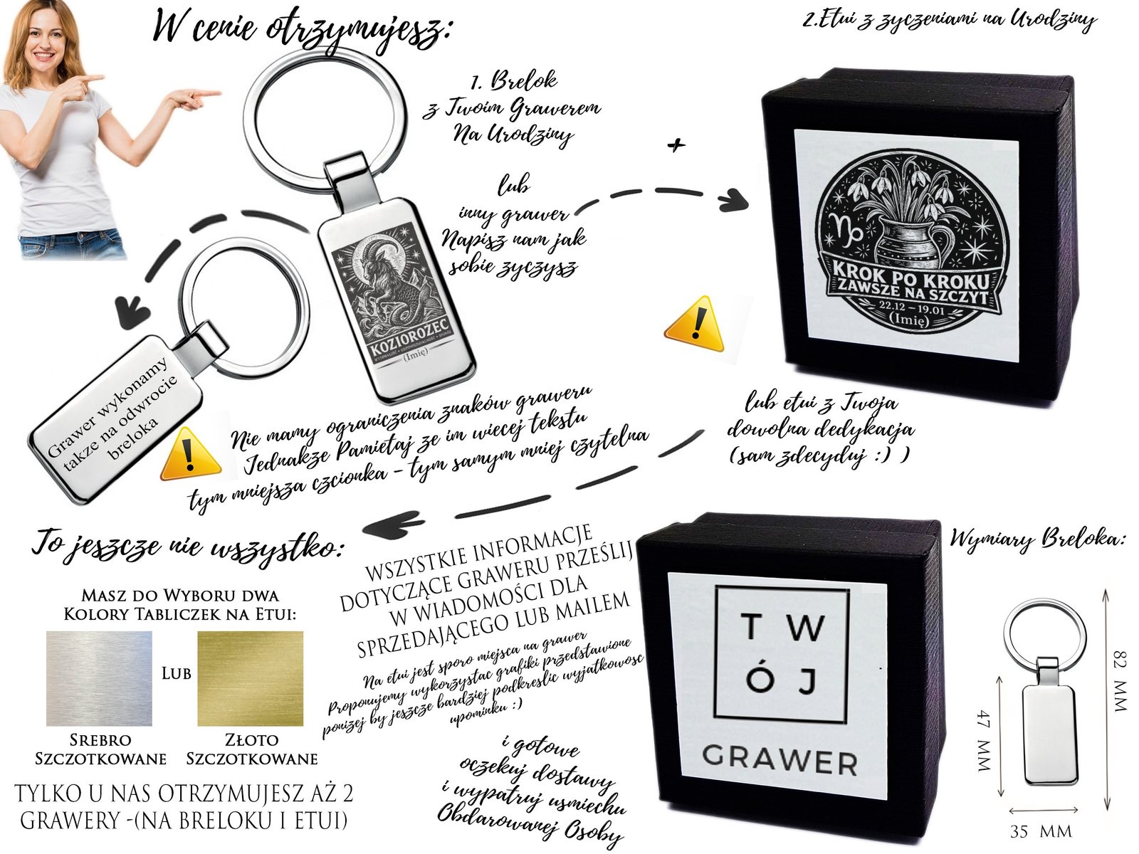 Brelok z grawerem Znak zodiaku Koziorożec – linoryt – prezent ze znakiem zodiaku – opis