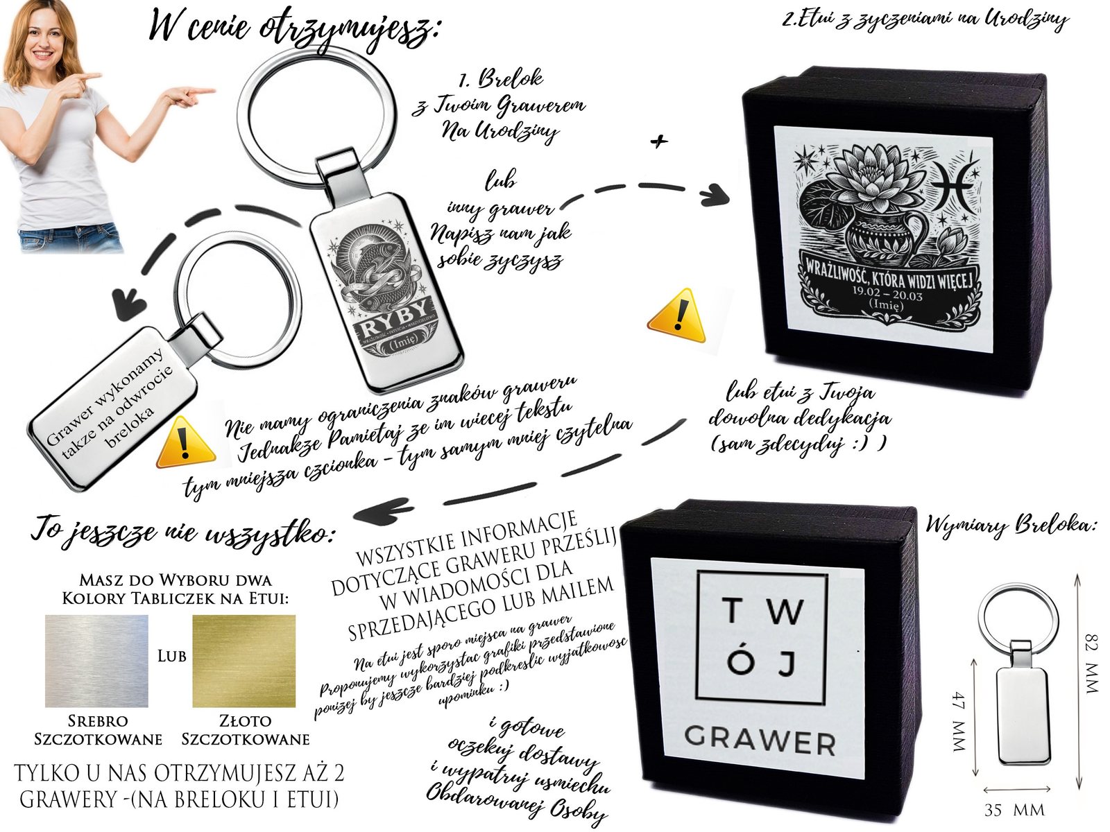 Brelok z grawerem Znak zodiaku Ryby – linoryt – prezent ze znakiem zodiaku – opis